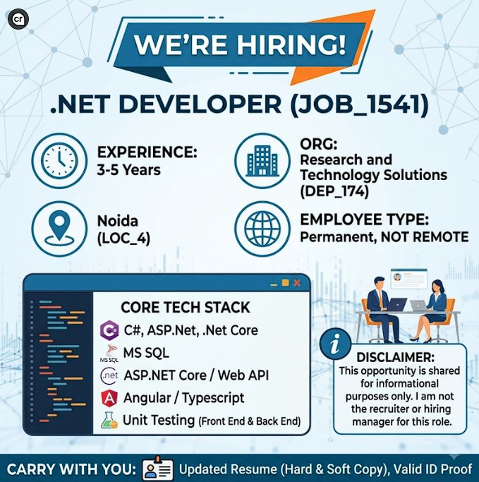 Hiring for .NET Developer (3-5 Yrs) in Noida (Apply Now)
