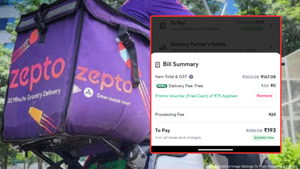 Zepto के फ्री कैश के चक्कर में बंदे ने ऑर्डर किया 200 का सामान! जब बिल में देखी प्रोसेसिंग फीस तो घूम गया माथा