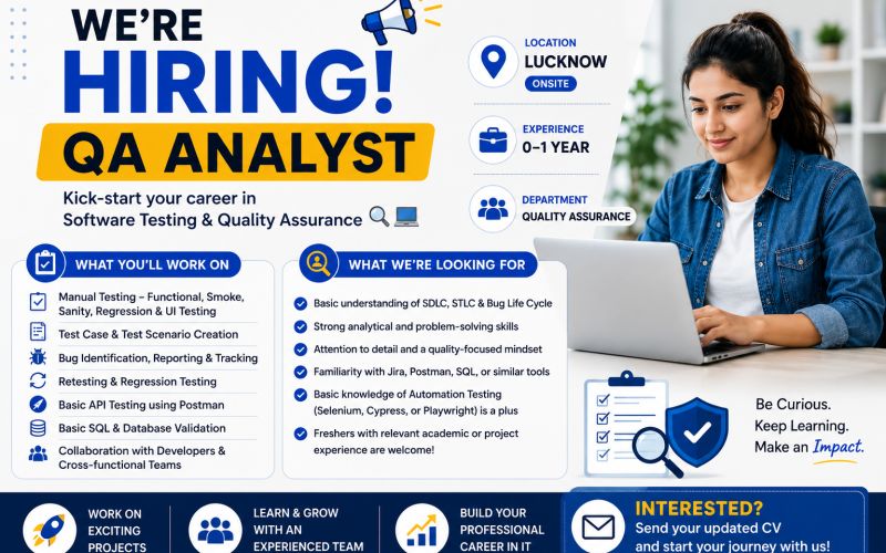 QA Analyst Job in Lucknow – Freshers Can Apply | 0–1 Year Experience