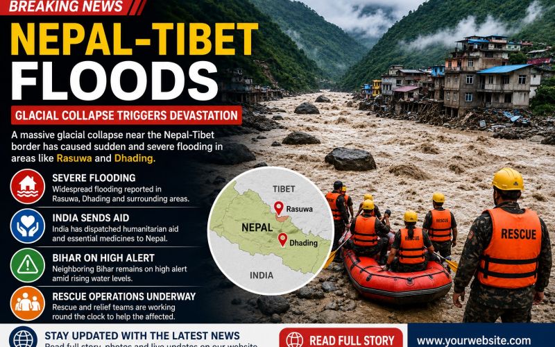 Nepal-Tibet Border Floods: Glacial Collapse Triggers Severe Flooding, India Sends Aid